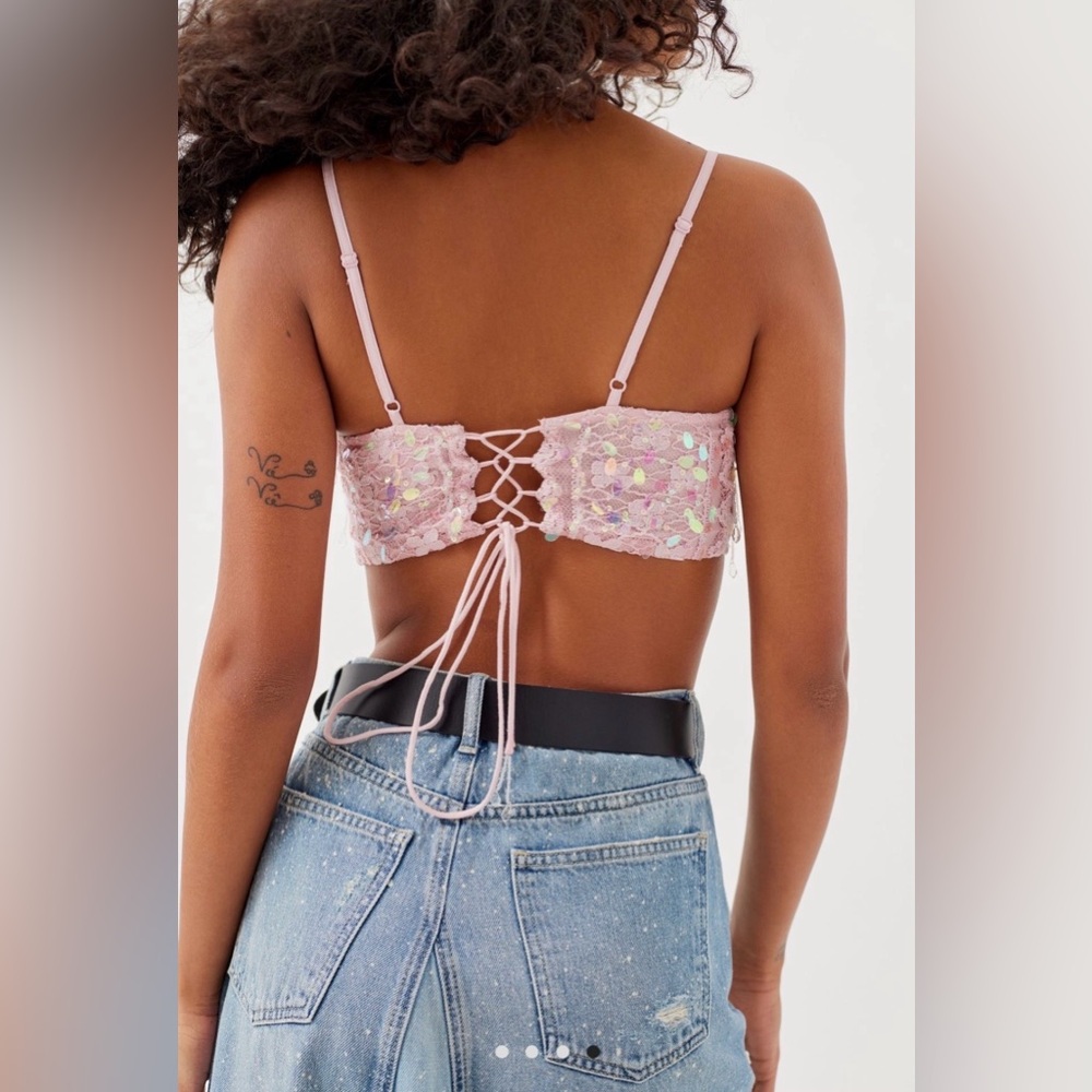 NWOT Pink Sparkly Sequin & Jewels Lace Cami Crop Top — Small - Picture 10 of 10